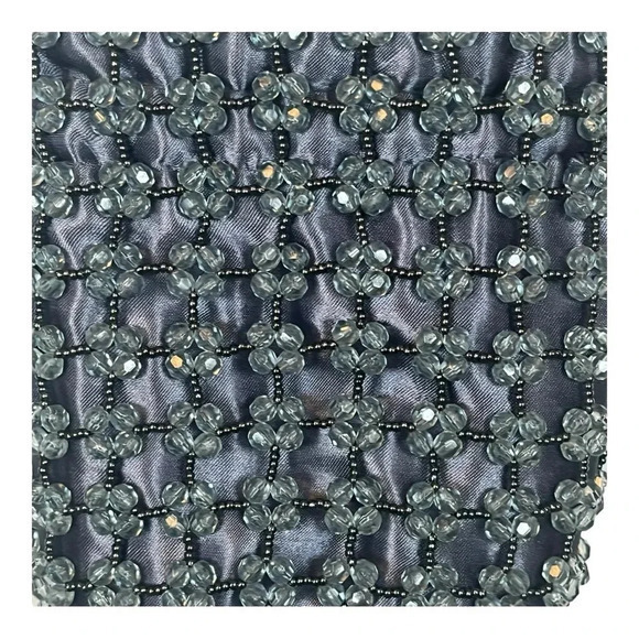 Beaded Silver Gray Cinched Evening‎ Bag Purse Shoulder Crossbody Sparkly - Picture 4 of 7